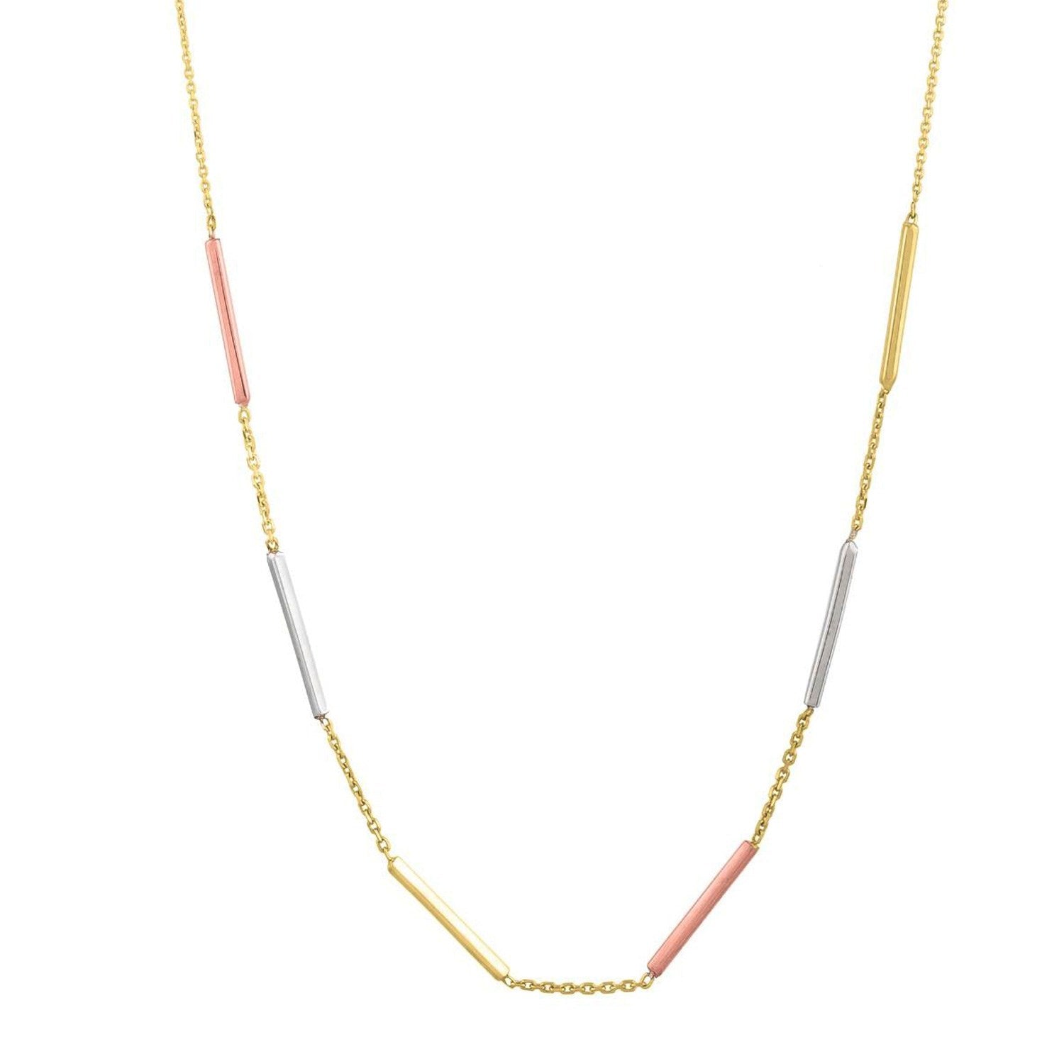 10K Tri Tone Gold Stationed Bar Necklace | BIJOLINA