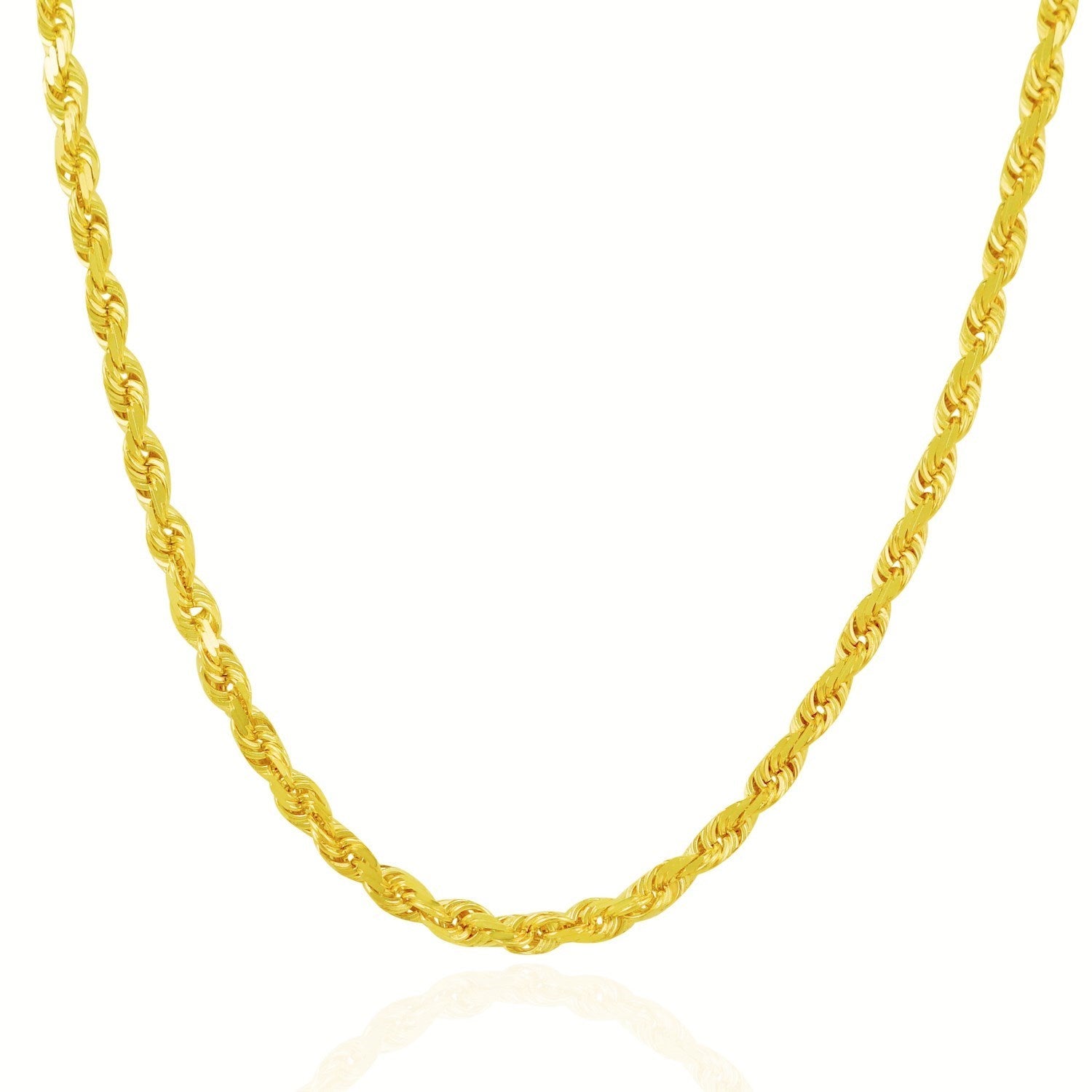 14K Yellow Gold Solid Diamond Cut Rope Chain Style I