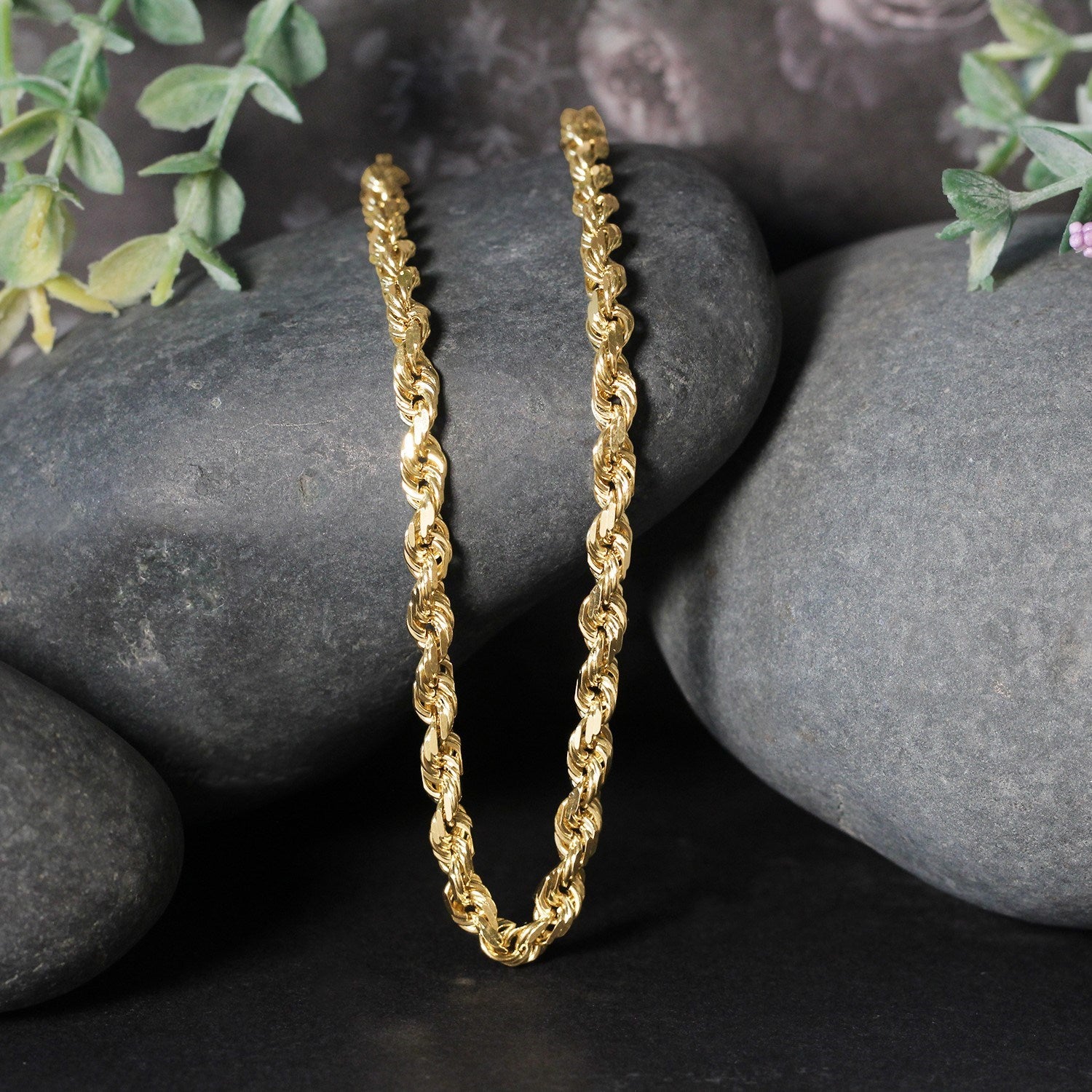 14K Yellow Gold Solid Diamond Cut Rope Chain Style I