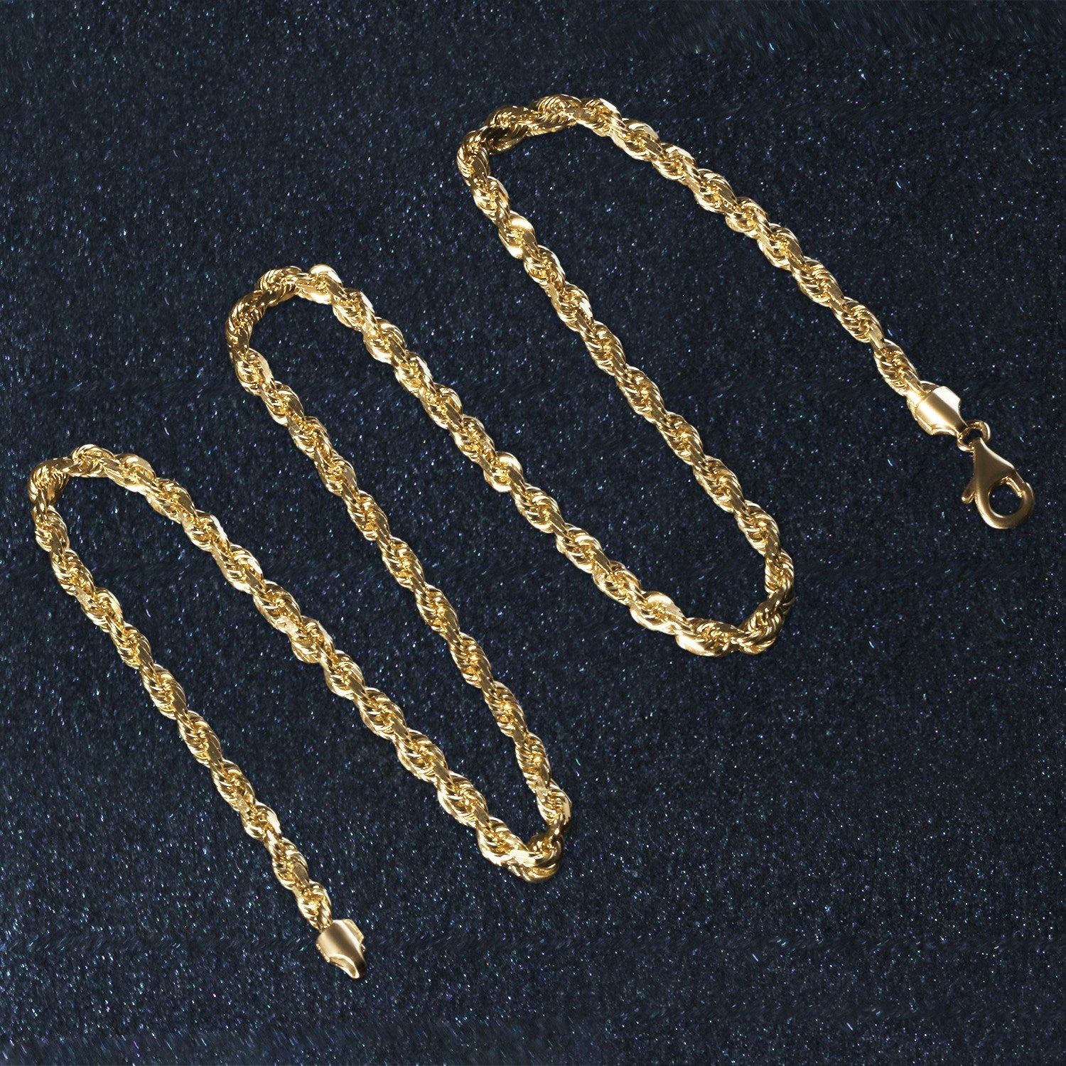 14K Yellow Gold Solid Diamond Cut Rope Chain Style I
