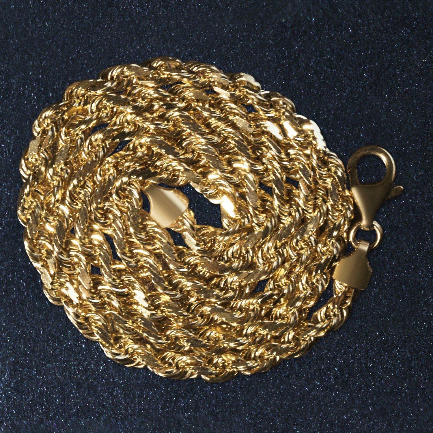 14K Yellow Gold Solid Diamond Cut Rope Chain Style I