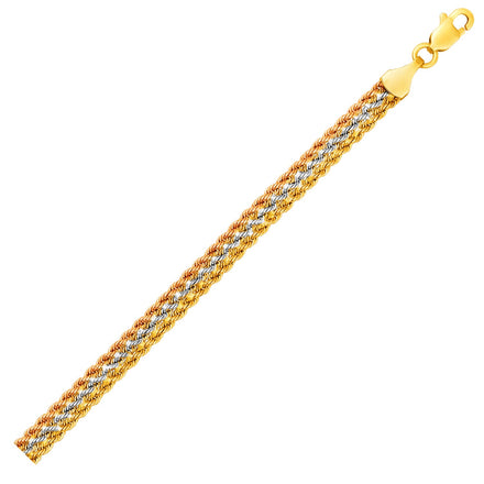 10K Tri-toned Gold Multi-strand Rope Chain Bracelet
