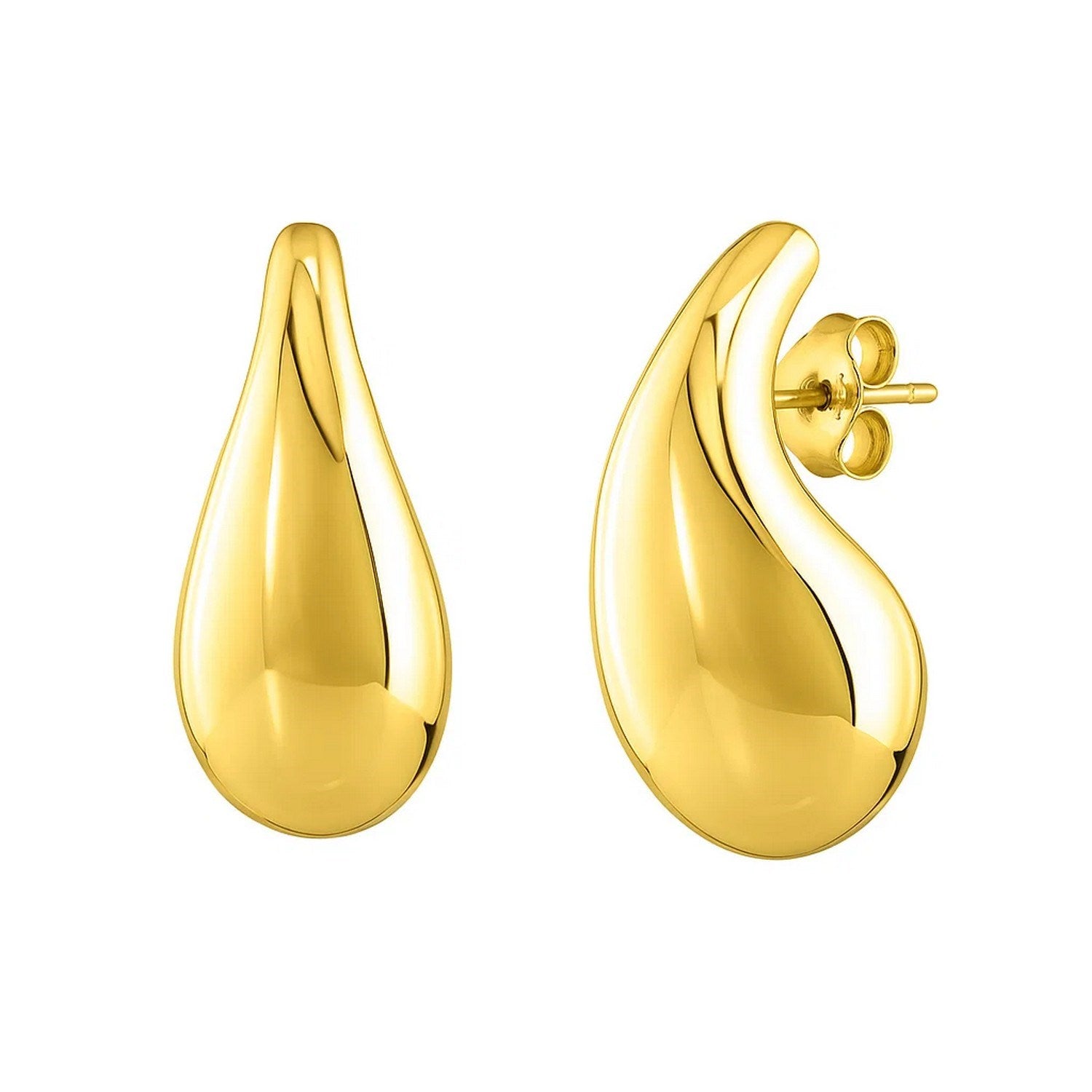 Large Raindrop Stud Earrings 14K Yellow Gold