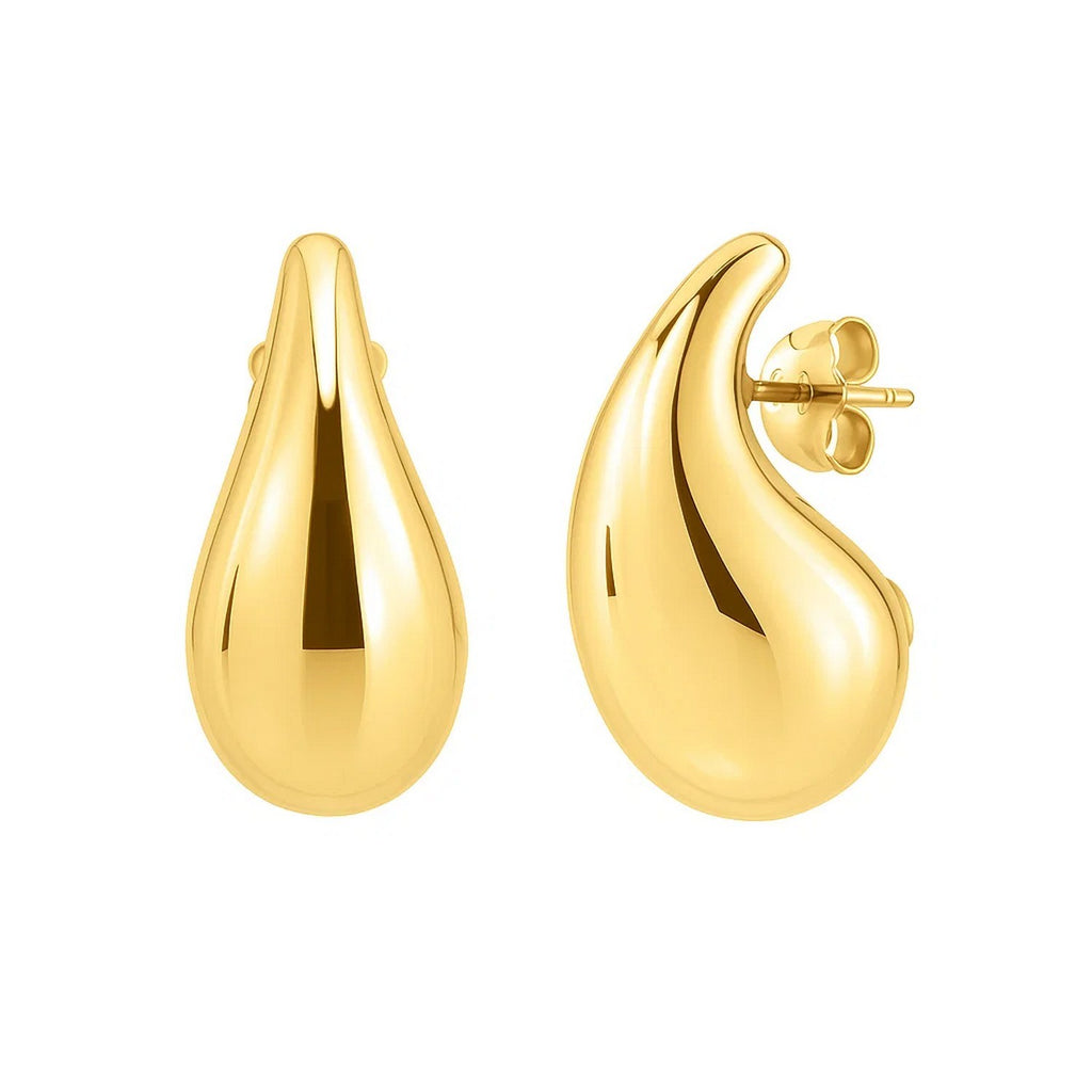 Large Raindrop Stud Earrings 14K Yellow Gold