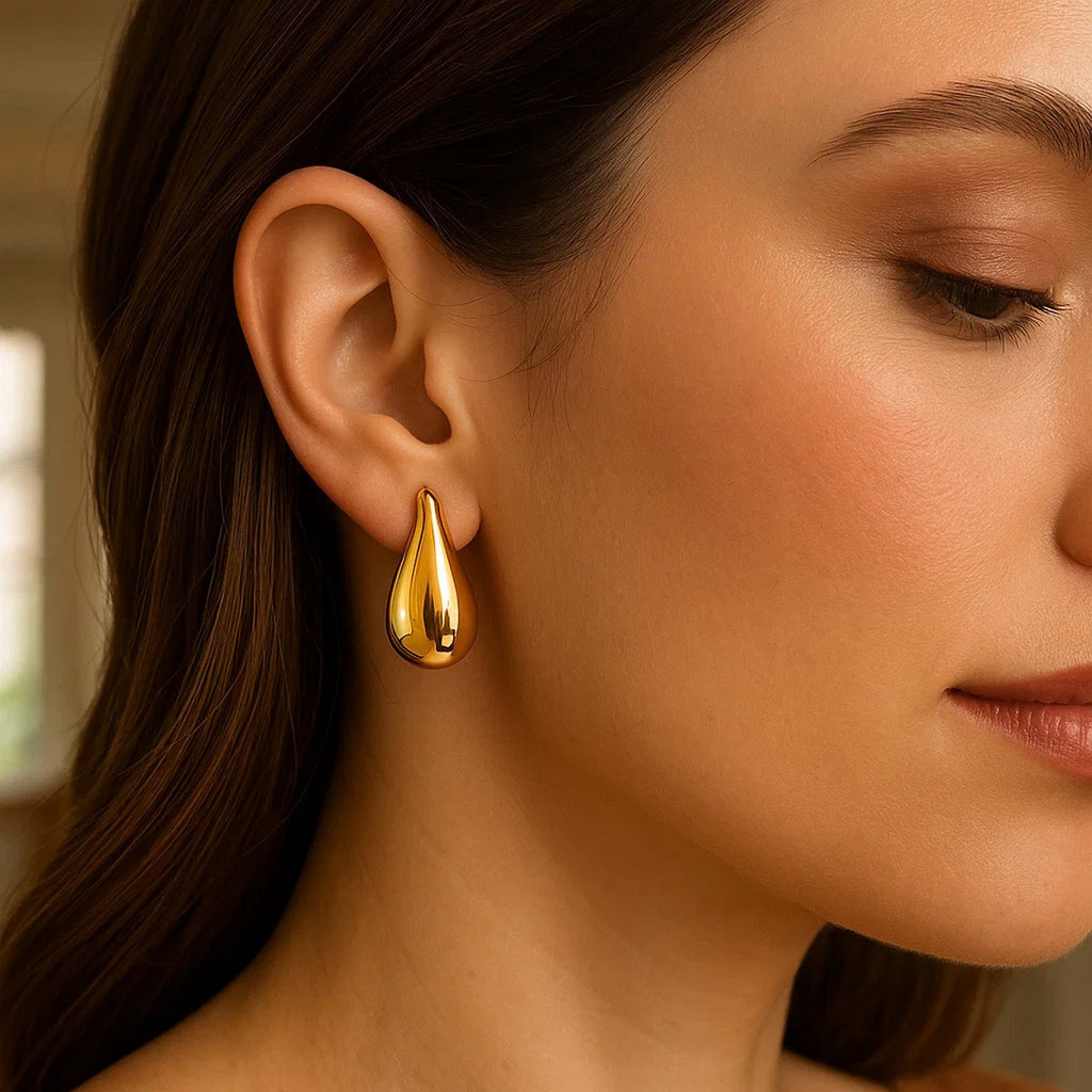 Large Raindrop Stud Earrings 14K Yellow Gold