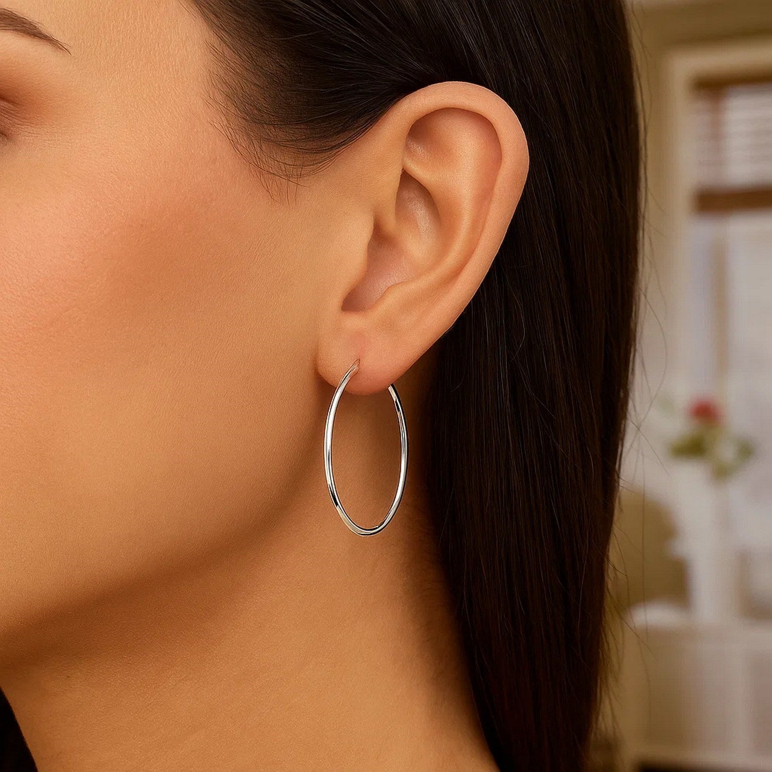 10K White Gold Polished Hoop Earrings (1.2g) | BIJOLINA