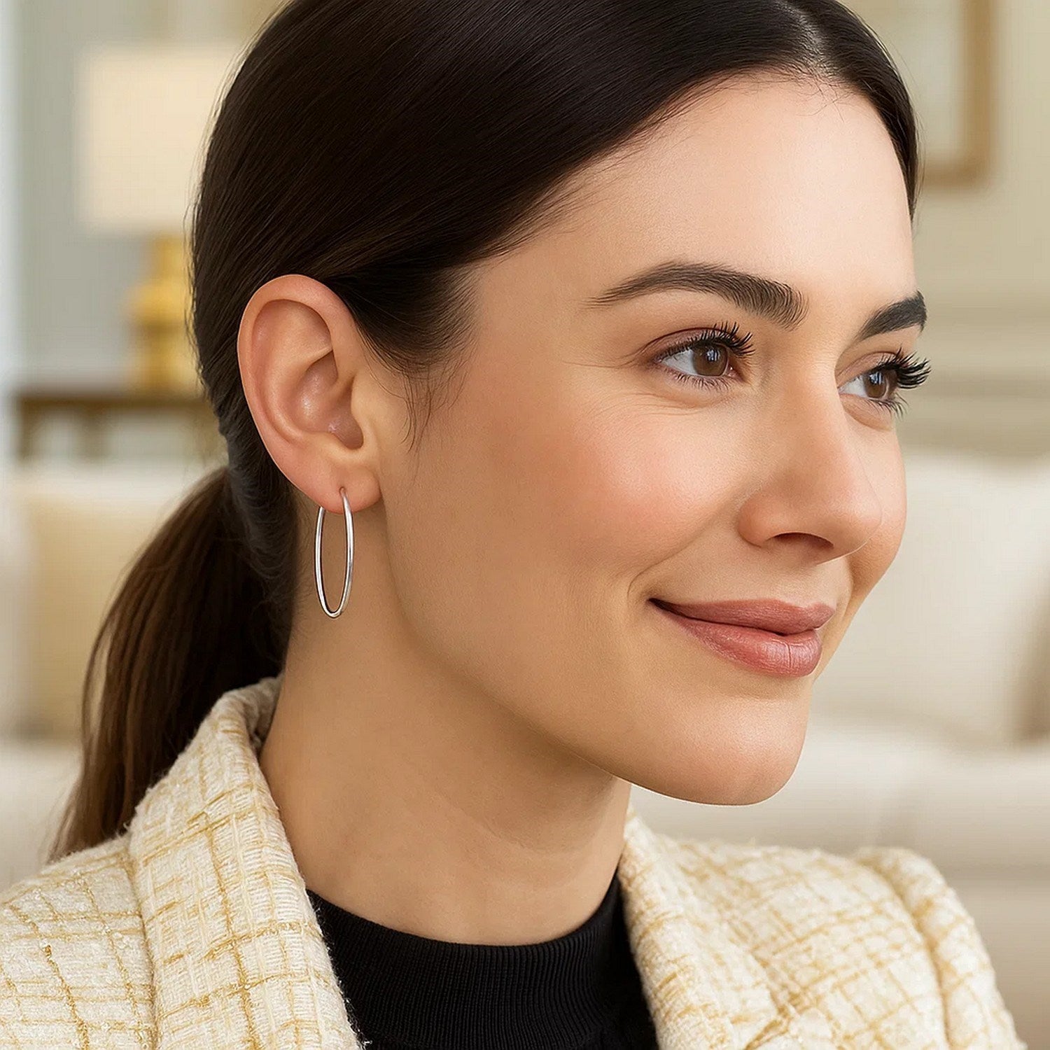 10K White Gold Polished Hoop Earrings (1.2g) | BIJOLINA