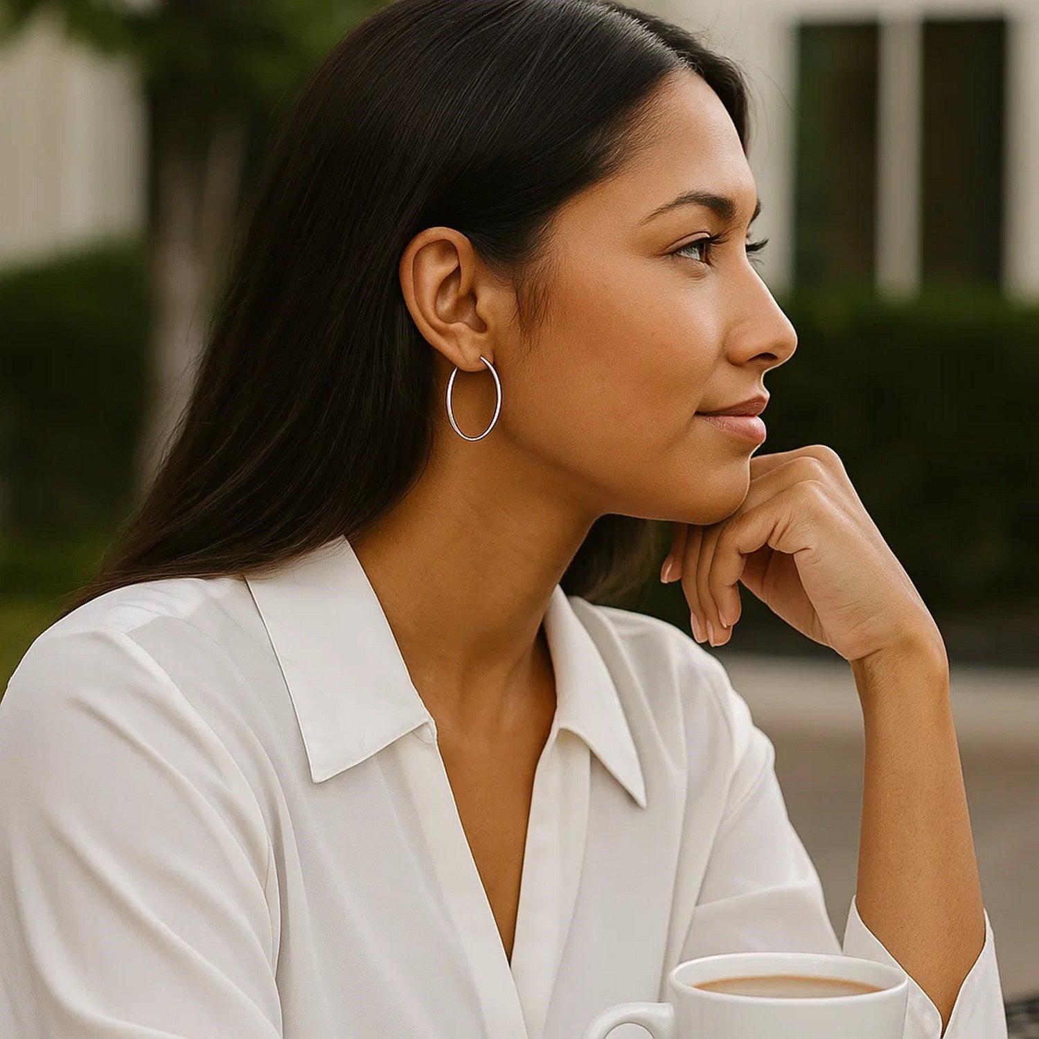 10K White Gold Polished Hoop Earrings (1.2g) | BIJOLINA