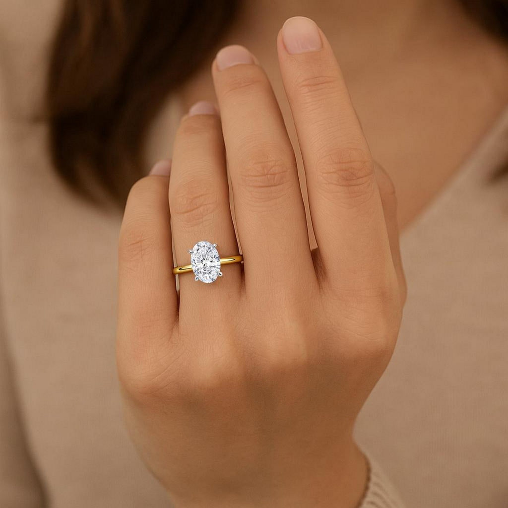 Oval Lab Grown Igi G/vs1 Diamond Solitaire Ring in 14K Yellow Gold Style B