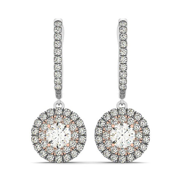 14K White and Rose Gold Drop Diamond Earrings with a Halo Design (3/4 CT TW) | BIJOLINA