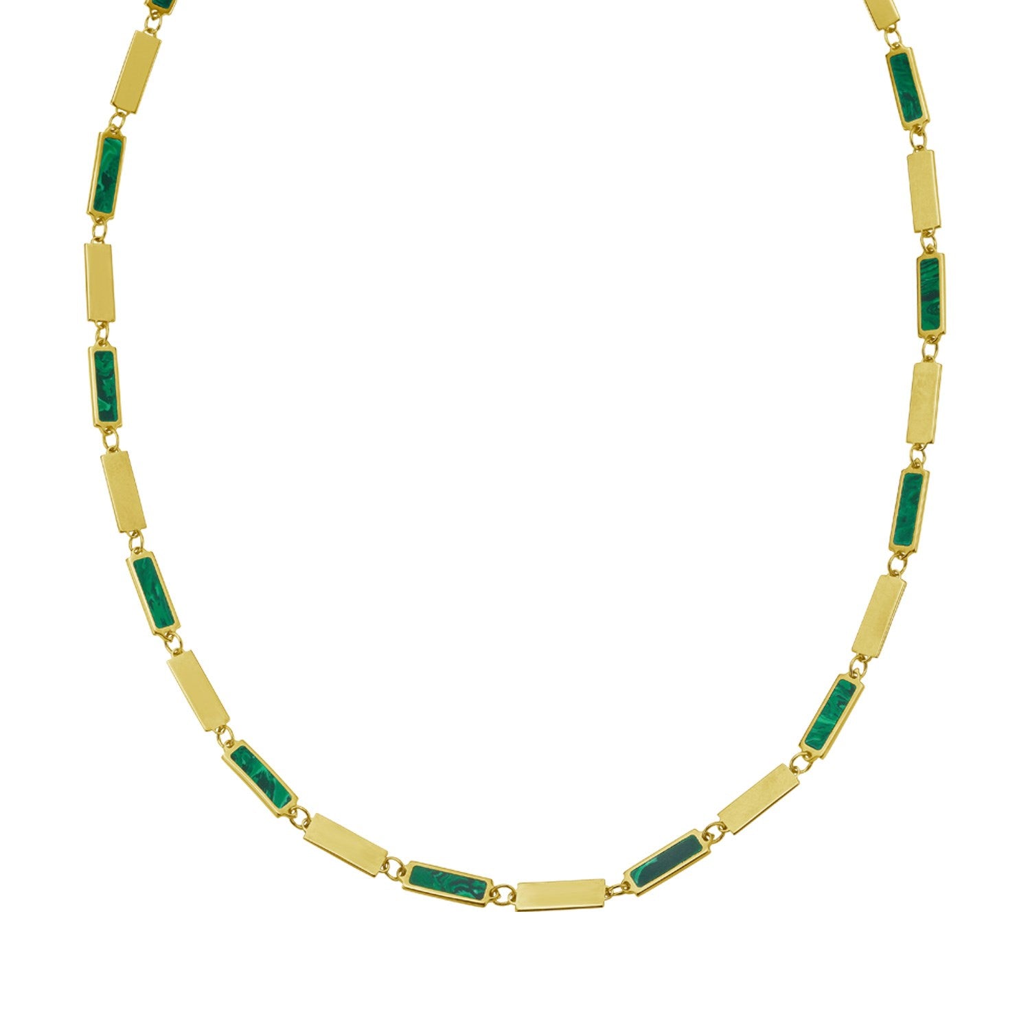 14K Yellow Gold Malachite Rectangle Links Necklace