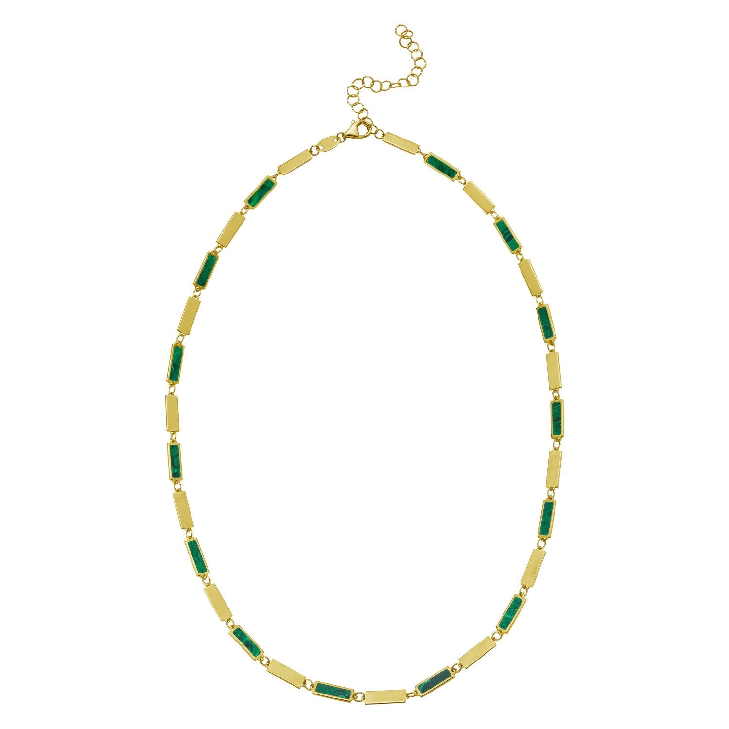 14K Yellow Gold Malachite Rectangle Links Necklace