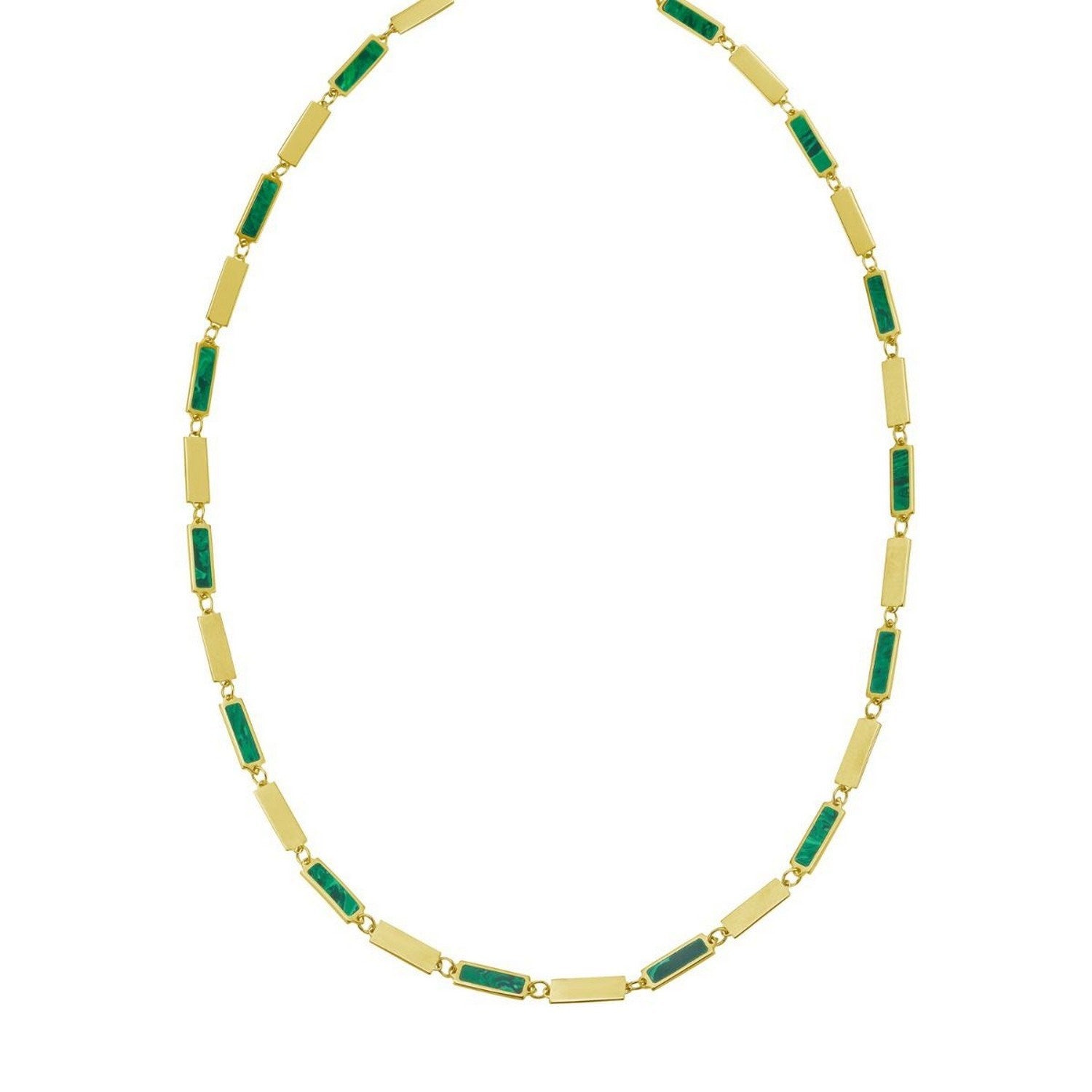 14K Yellow Gold Malachite Rectangle Links Necklace
