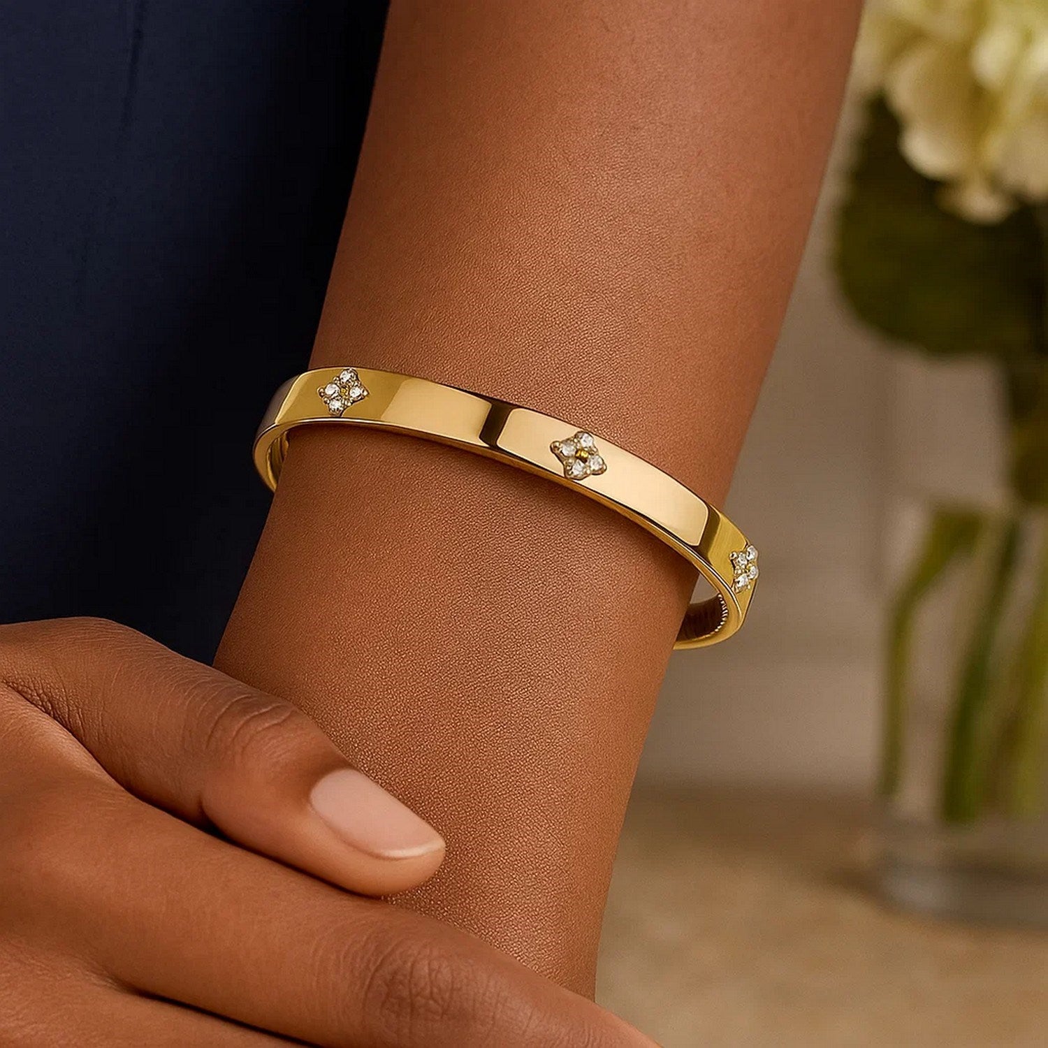 14K Yellow Gold Trilogy Diamond Bangle