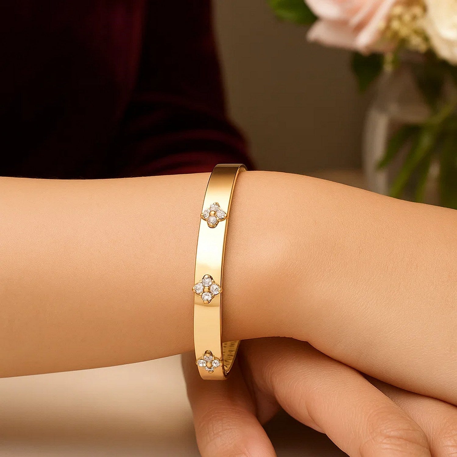 14K Yellow Gold Trilogy Diamond Bangle