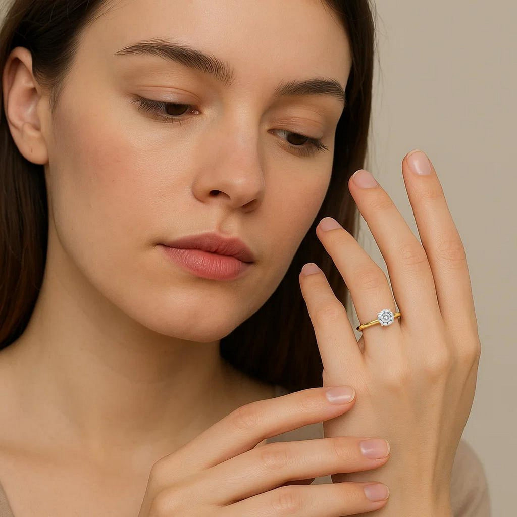 3/4 Carat Round Lab Grown IGI G/VS1 Diamond Solitaire Ring in 10K Yellow Gold