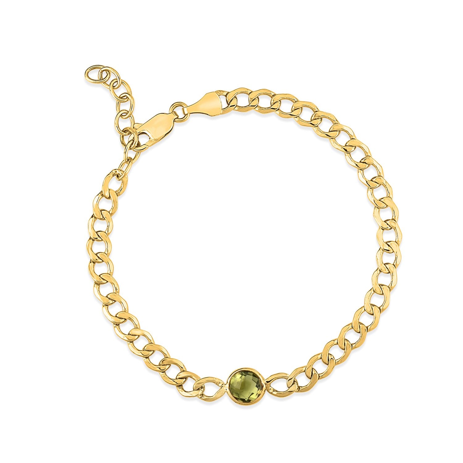 14K Yellow Gold Peridot Curb Chain Bracelet (3.60 mm)