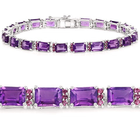 Amethyst & Rhodolite Granet Sterling Silver Bracelet