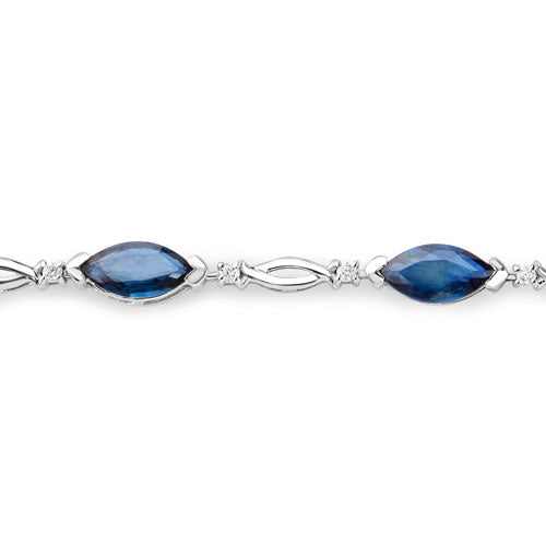 Blue Sapphire & Diamond 14K White Gold Style B