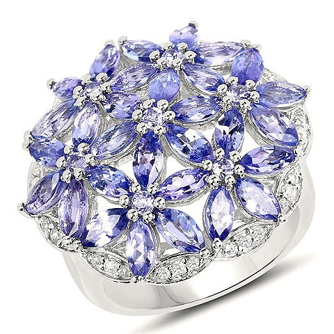 Tanzanite and White Zircon Sterling Silver Ring