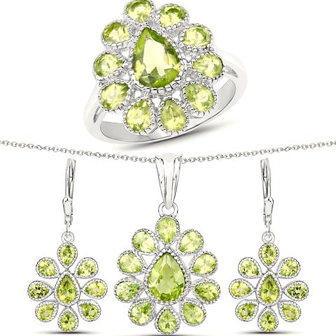 Peridot Sterling Silver 3 Piece Jewelry Set (Ring, Earrings, and Pendant W/