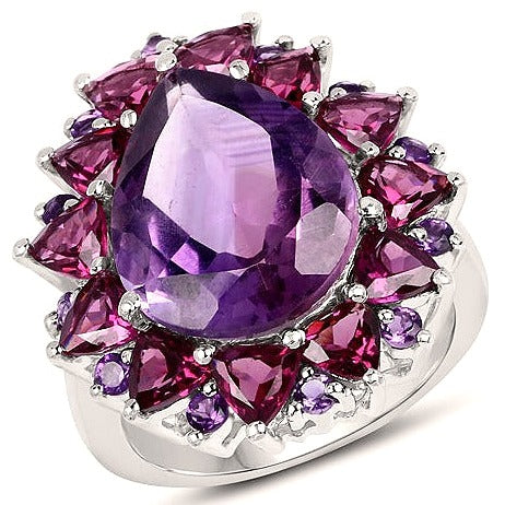 Amethyst & Rhodolite Sterling Silver Ring (11.22 ct)