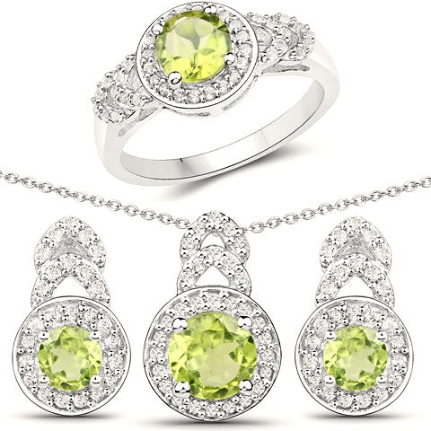 Peridot & Topaz Sterling Silver 3 Piece Jewelry Set (Ring