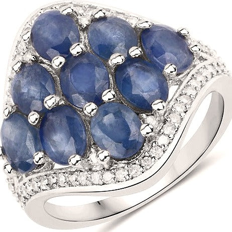 Blue Sapphire Sterling Silver Ring (3.40 ct)