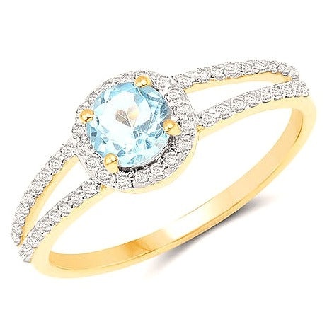 Blue Topaz & Diamond 14K Yellow Gold Ring