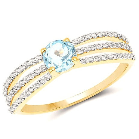 Swiss Blue Topaz & Diamond 14K Yellow Gold Ring