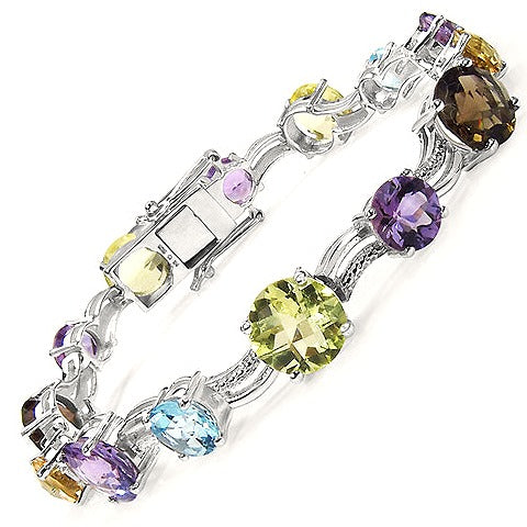 Multigemstone & Diamond Sterling Silver Bracelet