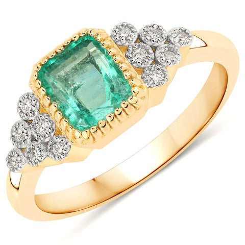 1.15 Carat Emerald & Diamond 14-Karat Yellow Gold Ring
