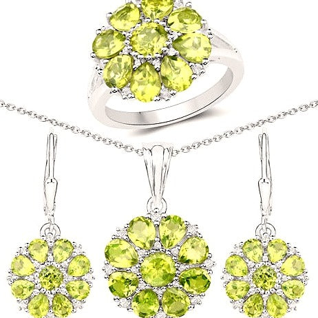 Peridot & Topaz Sterling Silver 3 Piece Jewelry Set (Ring