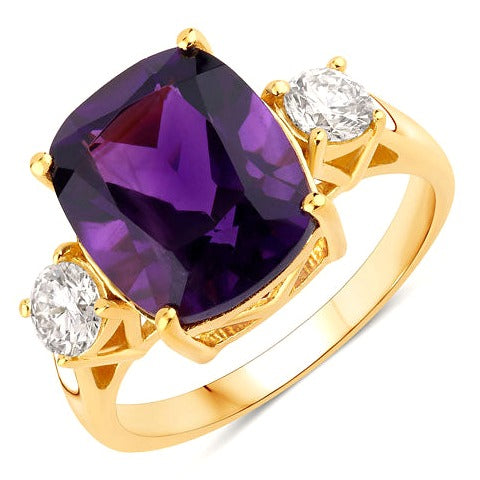 Amethyst & Diamond Sterling Silver Ring (4.70 ct)