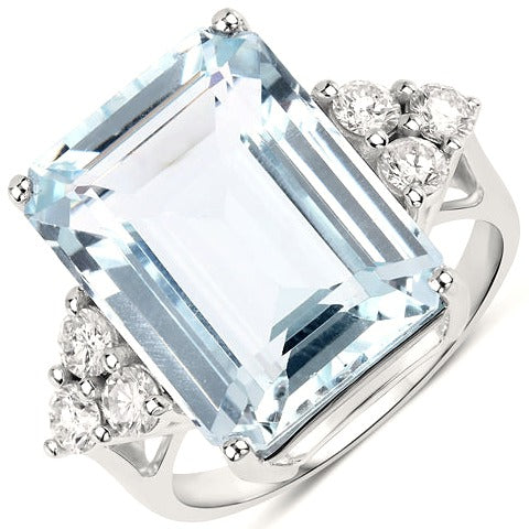Aquamarine & Diamond 14K White Gold Ring