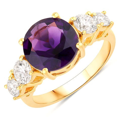 Amethyst & Diamond Sterling Silver Ring (4.32 ct)