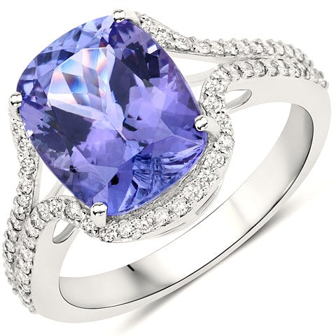 Tanzanite & Diamond 14K White Gold Ring Style C