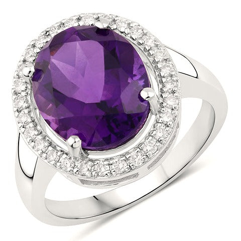 Amethyst & Diamond Sterling Silver Ring (4.08 ct)