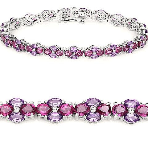 Amethyst & Rhodolite Sterling Silver Bracelet