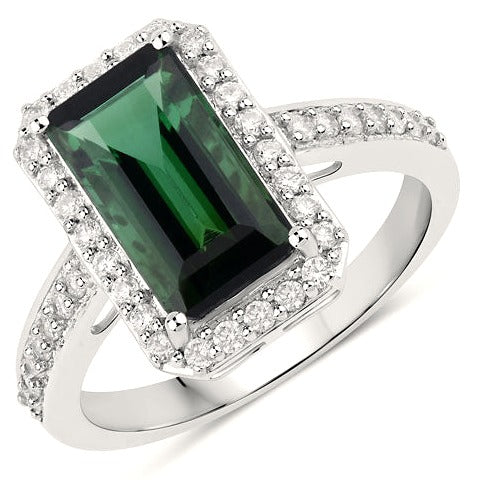 Green Tourmaline 14K White Gold Ring Style G