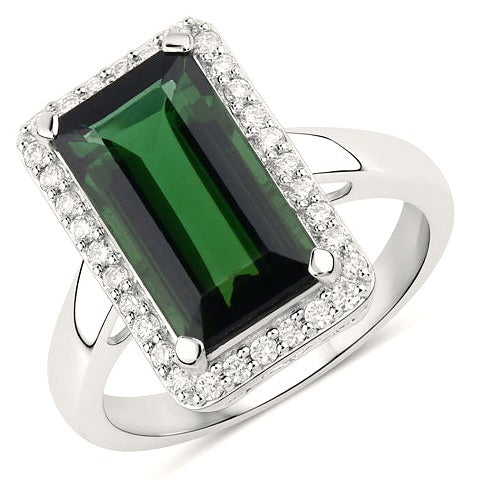 Green Tourmaline 14K White Gold Ring Style H
