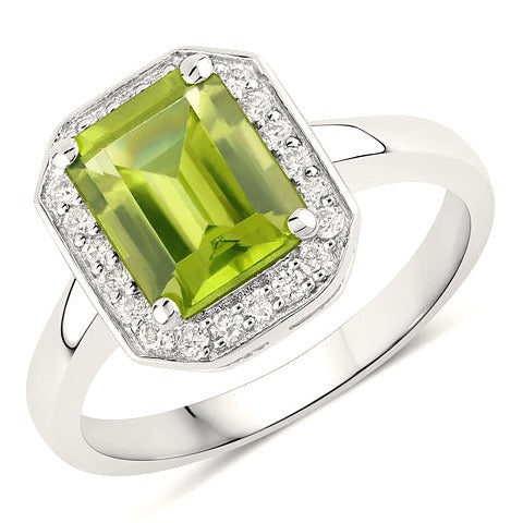 Peridot & Diamond Sterling Silver Ring (1.90 ct)
