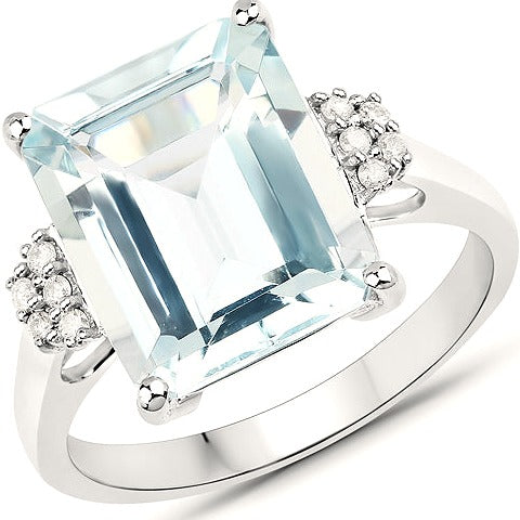 Aquamarine & Diamond 14K White Gold Ring Style B