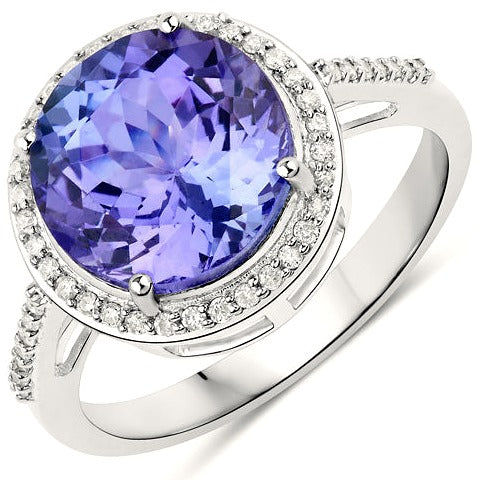 Tanzanite & Diamond 14K White Gold Ring Style D