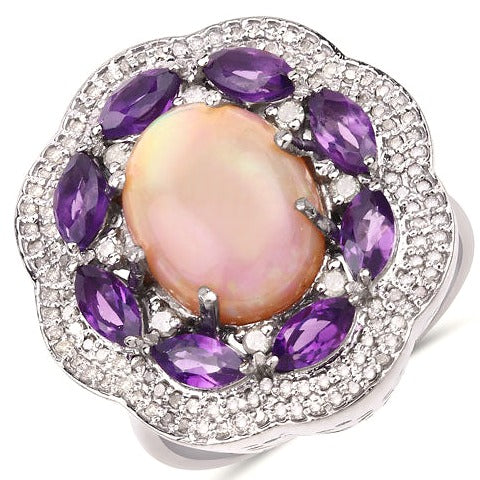 Amethyst, Opal Sterling Silver Ring Style B