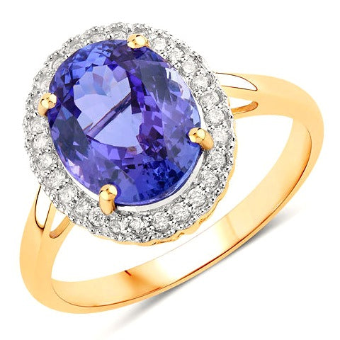 Tanzanite and White Diamond 14K Yellow Gold Ring Style C