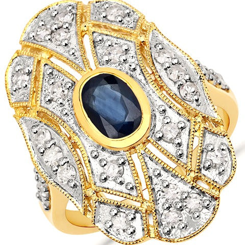 Blue Sapphire Sterling Silver Ring (1.54 ct) Style D