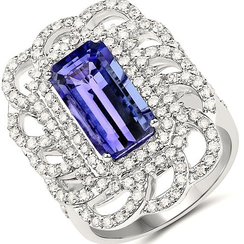 14K White Gold Tanzanite and White Diamond Ring Style B