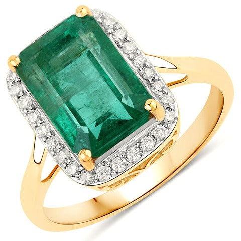 Emerald & Diamond 14K Yellow Gold Ring Style C