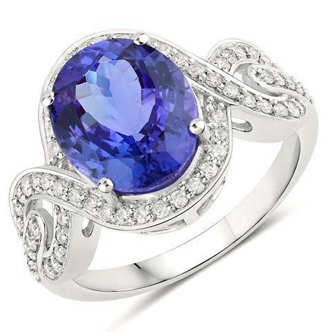 Tanzanite & Diamond 14K White Gold Ring Style I